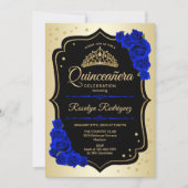 Quinceanera - Gold Black Royal Blue Einladung (Vorderseite)
