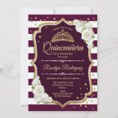 Quinceanera - Gold Burgund Einladung (Vorderseite)