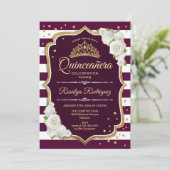 Quinceanera - Gold Burgund Einladung (Stehend Vorderseite)