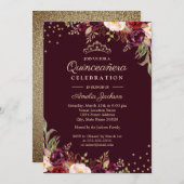 Quinceanera Gold Burgund Einladung (Vorne/Hinten)