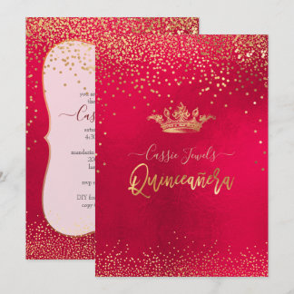 Quinceanera Gold Confetti+Princess Crown Einladung