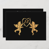 Quinceanera Gold Cupids auf schwarz zum 15. Geburt Einladung (Vorne/Hinten)