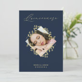 Quinceañera Gold Diamond Wildflower Navy Photo Einladung (Stehend Vorderseite)