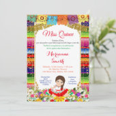 Quinceanera Gold farbenfrohe mexikanische Miss Qui Einladung (Stehend Vorderseite)