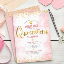 Quinceañera Gold Foil Blush Pink Aquarellfarben Ch