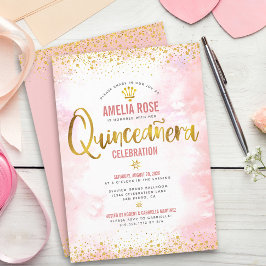 Quinceañera Gold Foil Blush Pink Aquarellfarben Ch Einladung