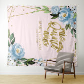 Quinceanera Gold Foil Pink Blauer Hintergrund Wandteppich (Beispiel (Horizontal))
