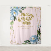 Quinceanera Gold Foil Pink Blauer Hintergrund Wandteppich (Vorderseite)