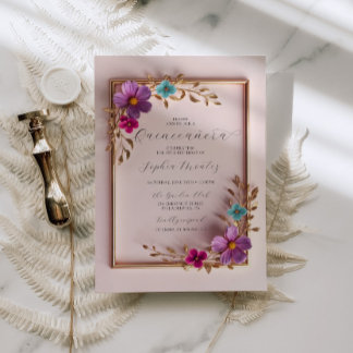 Quinceañera Gold Frame Floral 15. Geburtstag Einladung