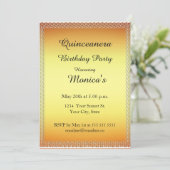 Quinceanera Gold Geburtstagsparty 2 Einladung (Stehend Vorderseite)