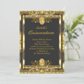 Quinceanera Gold Gems Black 15. Geburtstag Einladung (Stehend Vorderseite)