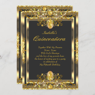 Quinceanera Gold Gems Black 15. Geburtstag Einladung