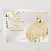 Quinceañera, Gold Glitzer Gosscreme-Rose Einladung (Vorne/Hinten)