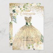 Quinceañera, Gold Glitzer Gosscreme-Rose Einladung (Vorne/Hinten)