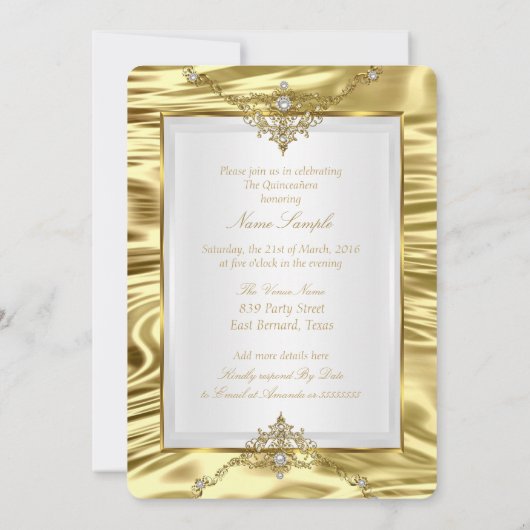 Quinceanera Gold Imitate Fossilienmuseum Tiara Einladung (Rückseite)
