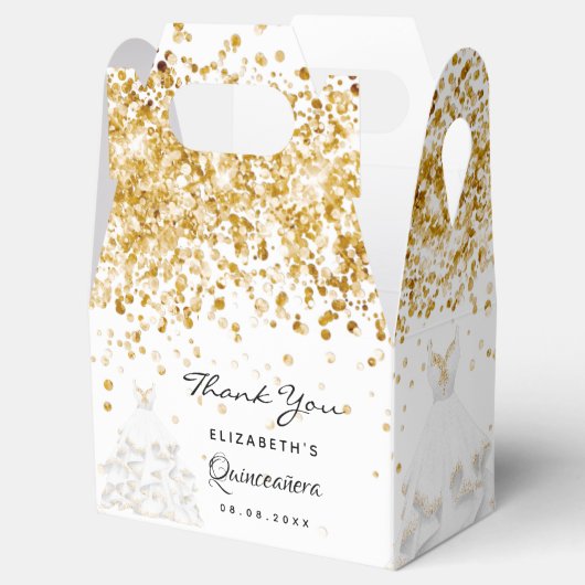 Quinceanera Gold Kleid Vielen Dank Geschenkschachtel (Geöffnet)
