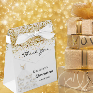 Quinceanera Gold Kleid Vielen Dank Geschenkschachtel