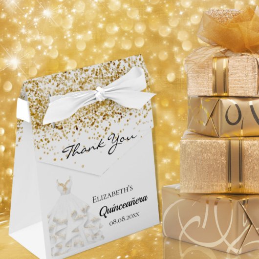 Quinceanera Gold Kleid Vielen Dank Geschenkschachtel