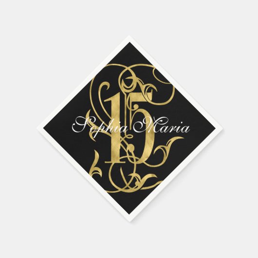 Quinceanera Gold Leaf Look Verziert 15 Farben Serviette (Ecke)