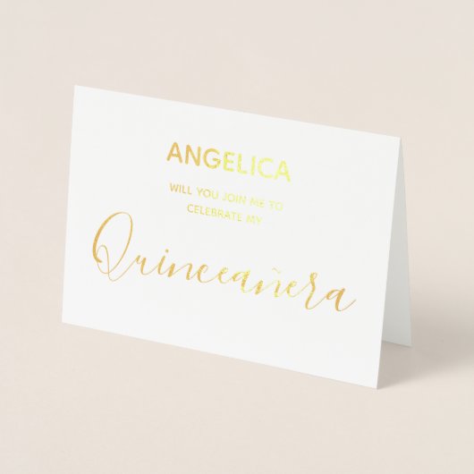Quinceañera Gold Personalisierte Einladung (Vorderseite)