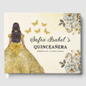 Quinceañera Gold Prinzessin Blumenschmetterlinge Gästebuch (Vorderseite)