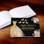 Quinceañera Gold Prinzessin Blumenschmetterlinge Gästebuch