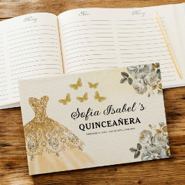 Quinceañera Gold Prinzessin Blumenschmetterlinge Gästebuch