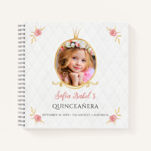 Quinceañera Gold Prinzessin Florales Gästebuch Notizblock