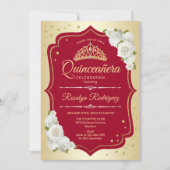 Quinceanera - Gold Red Einladung (Vorderseite)