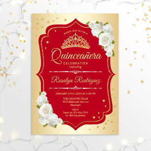 Quinceanera - Gold Red Einladung