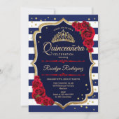 Quinceanera - Gold-Rot der Marine Einladung (Vorderseite)