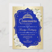 Quinceanera - Gold Royal Blue Einladung (Vorderseite)