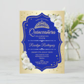Quinceanera - Gold Royal Blue Einladung (Stehend Vorderseite)