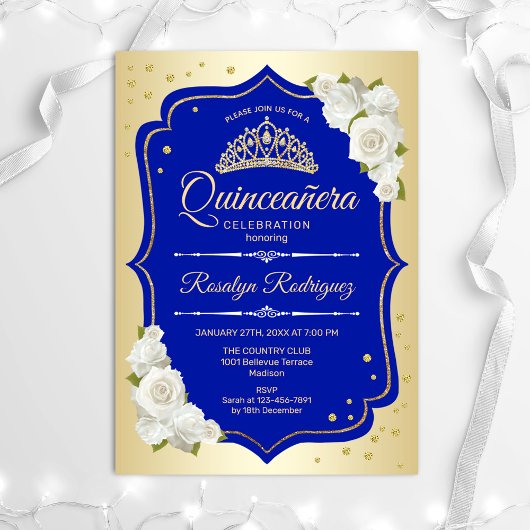 Quinceanera - Gold Royal Blue Einladung