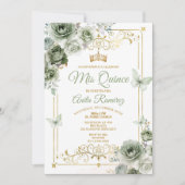 Quinceañera Gold & Sage Green Mexican Butterfly Einladung (Vorderseite)
