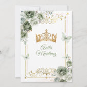 Quinceañera Gold & Sage Green Mexican Butterfly Einladung (Rückseite)