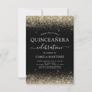 Quinceanera Gold Schwarz Moderner Glitzer Sparkone Einladung