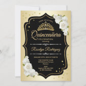 Quinceanera - Gold Schwarz-weiß Einladung (Vorderseite)