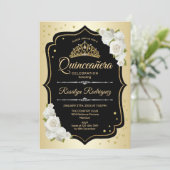 Quinceanera - Gold Schwarz-weiß Einladung (Stehend Vorderseite)