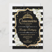 Quinceanera - Gold Schwarz-weiß Einladung (Vorderseite)