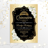 Quinceanera - Gold Schwarz-weiß Einladung