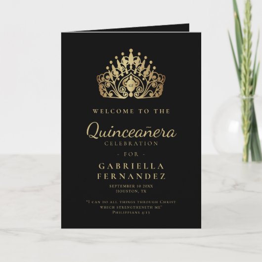 Quinceañera Gold Schwarze Prinzessin Tiara Crown Programm (Vorderseite)