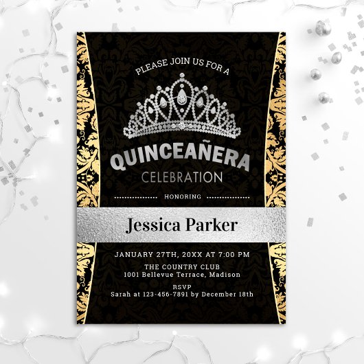Quinceanera Gold Silver Black Einladung