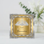 Quinceanera Gold Silver Diamond Tiara 15. Party Einladung (Stehend Vorderseite)