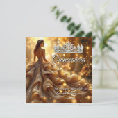 Quinceanera Gold Silver Dress Tiara Geburtstag Einladung (Stehend Vorderseite)