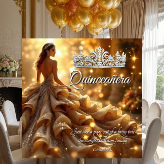 Quinceanera Gold Silver Dress Tiara Geburtstag Einladung