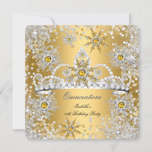 Quinceanera Gold Silver Winter Wonderland Einladung (Vorderseite)
