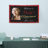 Quinceanera Gold Sparkle, Red Satin Custom Foto, Banner (Messeveranstaltung)