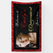 Quinceanera Gold Sparkle, Red Satin Custom Foto, Banner (Vertikal)