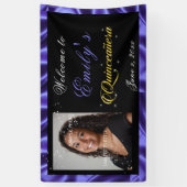 Quinceanera Gold Sparkle Txt, Lila Satin Foto, Banner (Vertikal)